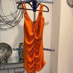 PrettyLittleThing Bright Orange Textured Dress